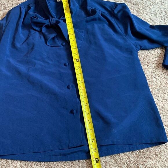 Vintage Blue Blouse Top Pussybow Necktie Secretary Western Small 6 Tie - Picture 7 of 7